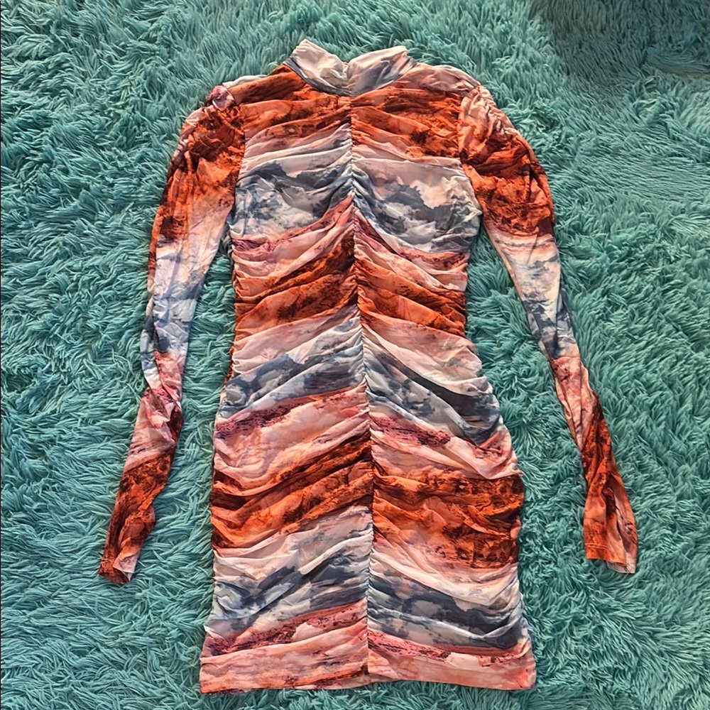 Red white and blue tye dye Long Sleeve Dress